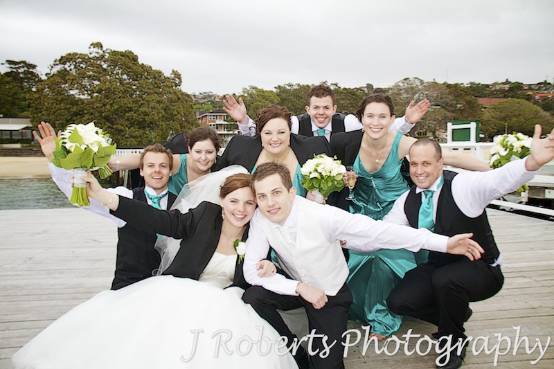 Bridal party celebrating balmoral baths mosman - wedding photography sydney